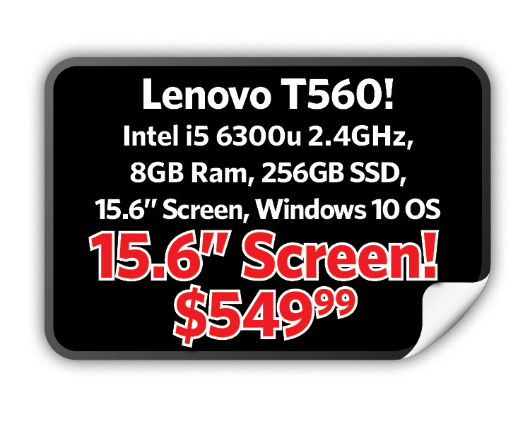 Lenovo T560, Intel i5 6300u, 8GB ram, 256GB SSD, $549.99