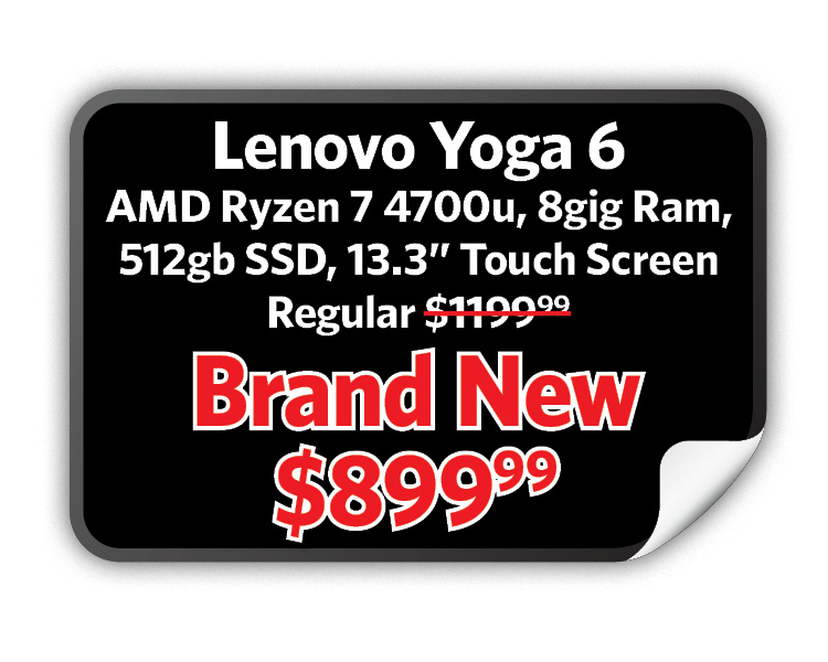 Lenovo Yoga 6, AMD Ryzen 7 4700u, 8gig Ram, 512gb SSD, 13.3” Touch Screen Brand New, $899.99